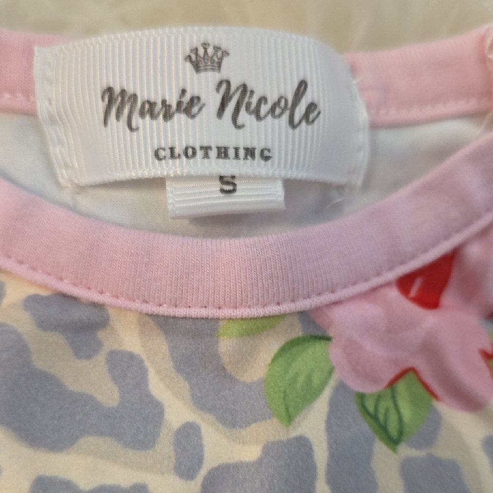 Marie Nicole Floral Leopard Baby Gown with Pink Ruffles - Picture 4 of 5